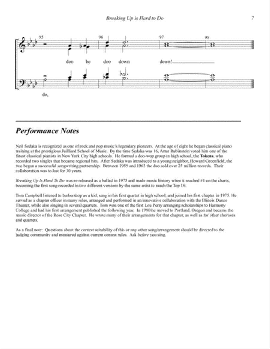 Breaking Up Is Hard To Do (arr. Tom Campbell) 4-Part scores gallery preview page 7