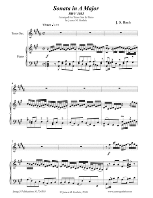 BACH: Sonata in A BWV 1032 for Tenor Sax & Piano
