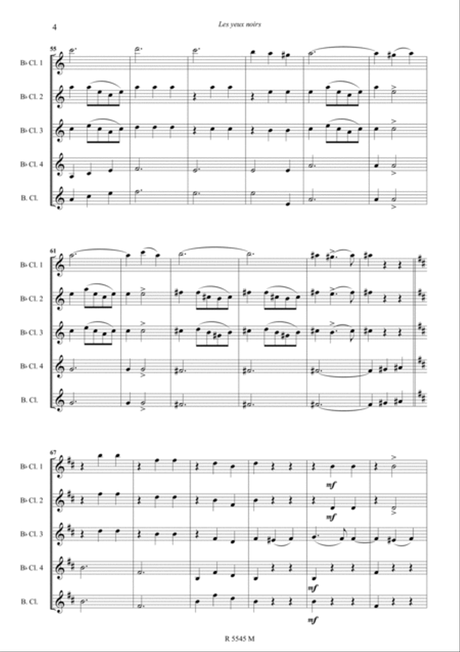 Les Yeux noirs, pour clarinette Clarinet scores gallery preview page 5