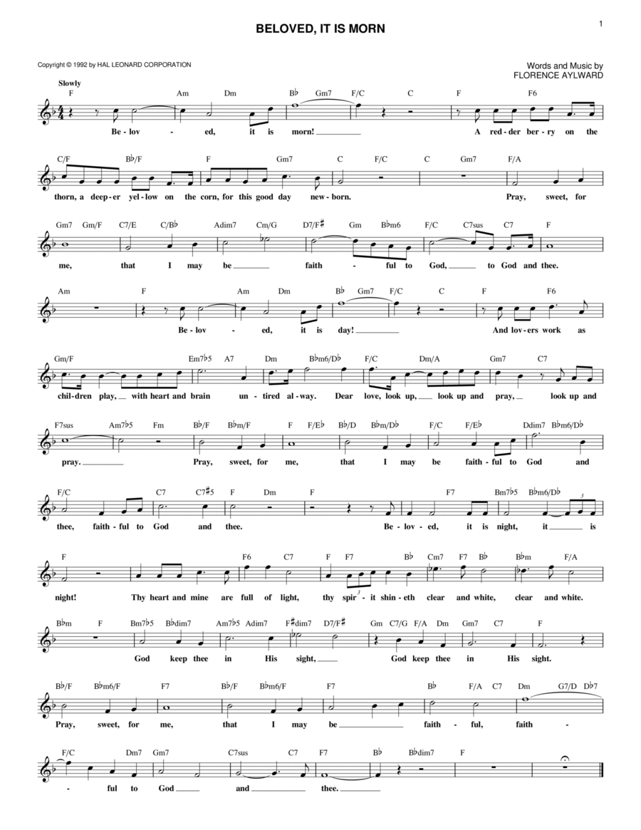 Beloved, It Is Morn Beloved, It Is Morn Piano scores gallery preview page 1