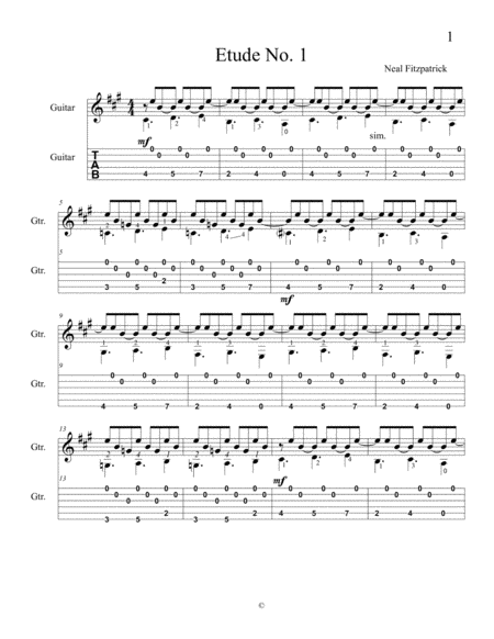 Etude No.1 For Guitar by Neal Fitzpatrick-Tablature Edition image number null