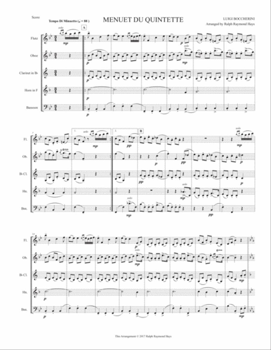 Boccherini Minuet Woodwind Quintet scores gallery preview page 2