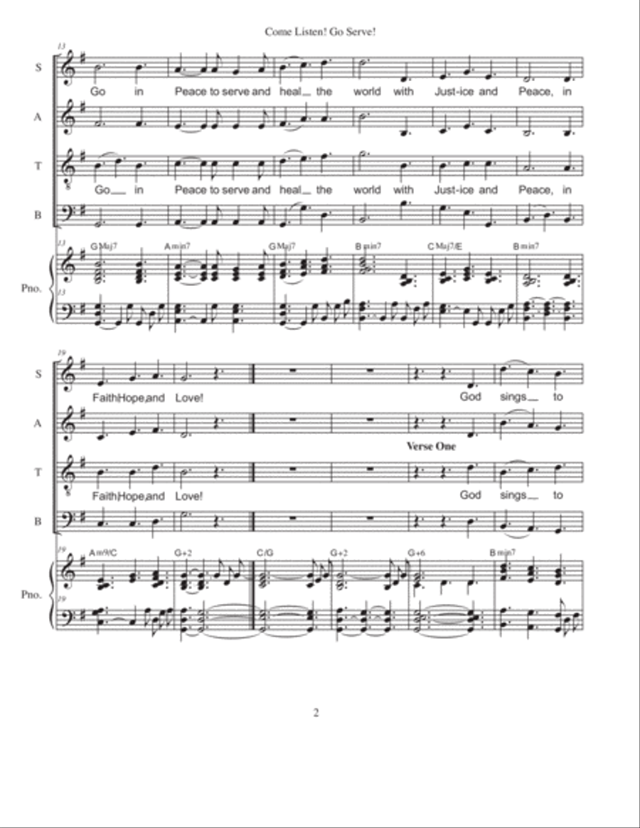 COME LISTEN! GO SERVE! (Celebrating the Spirit's calling to live in The Beloved Community.) Piano, Vocal, Guitar scores gallery preview page 3