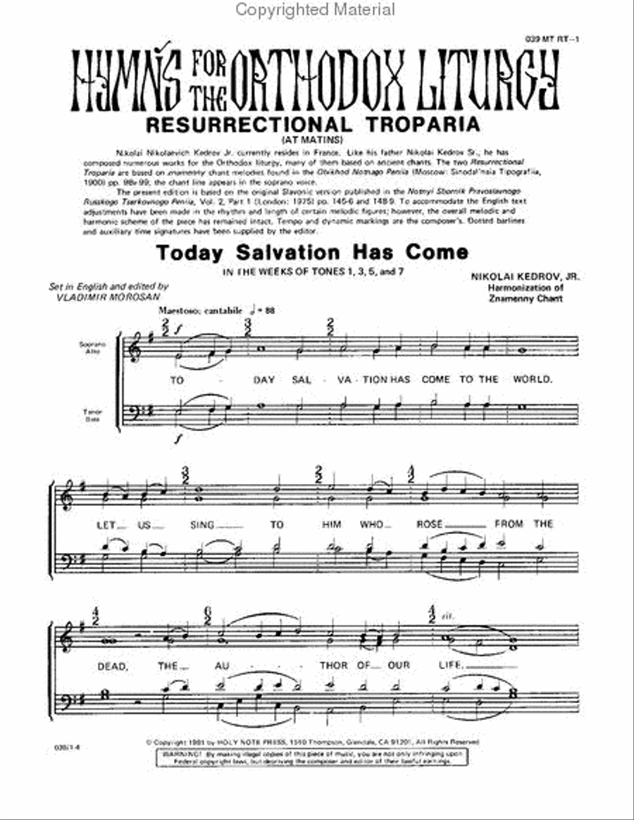 Today Salvation Has Come... Having Risen from the Tomb 4-Part scores gallery preview page 2