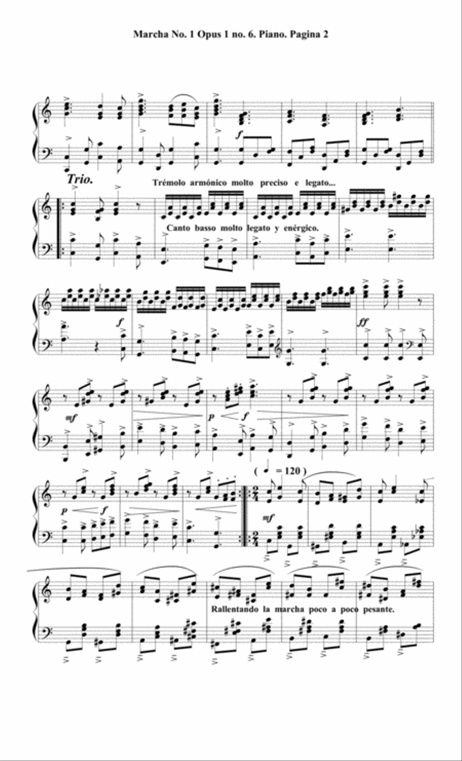 Marcha No 1 Opus 1 No 6 para Piano Solo por Juan Carlos Cortés Aguirre Piano Solo scores gallery preview page 2