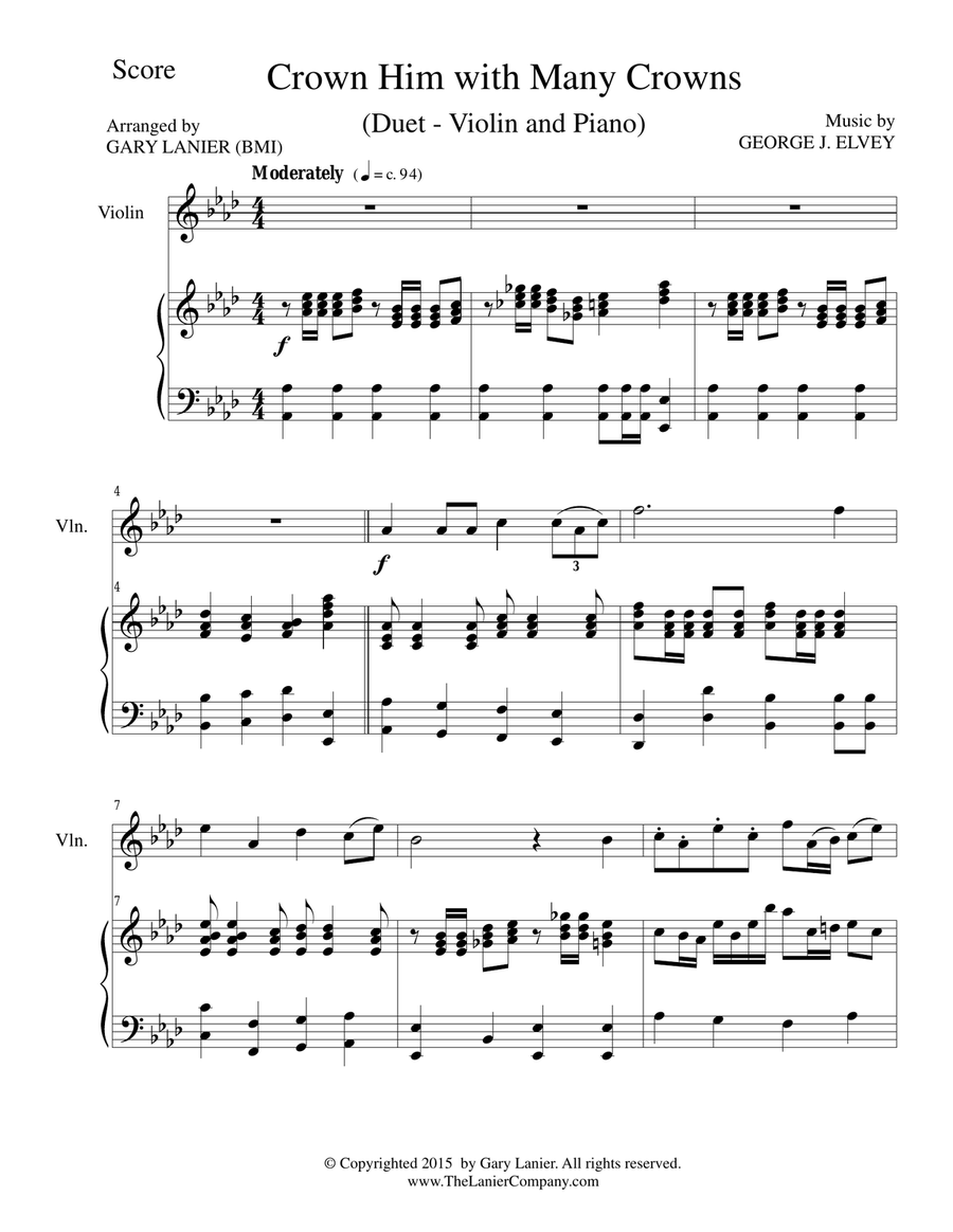CROWN HIM WITH MANY CROWNS (Duet – Violin and Piano/Score and Parts) Violin scores gallery preview page 1