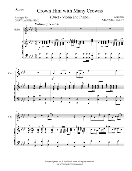 CROWN HIM WITH MANY CROWNS (Duet – Violin and Piano/Score and Parts) image number null