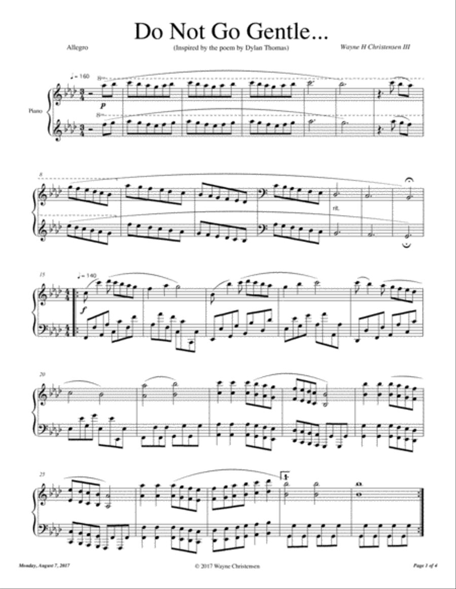 Do Not Go Gentle Piano Solo scores gallery preview page 1