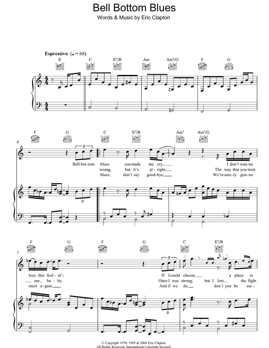 Bell Bottom Blues Piano, Vocal, Guitar scores gallery preview page 1