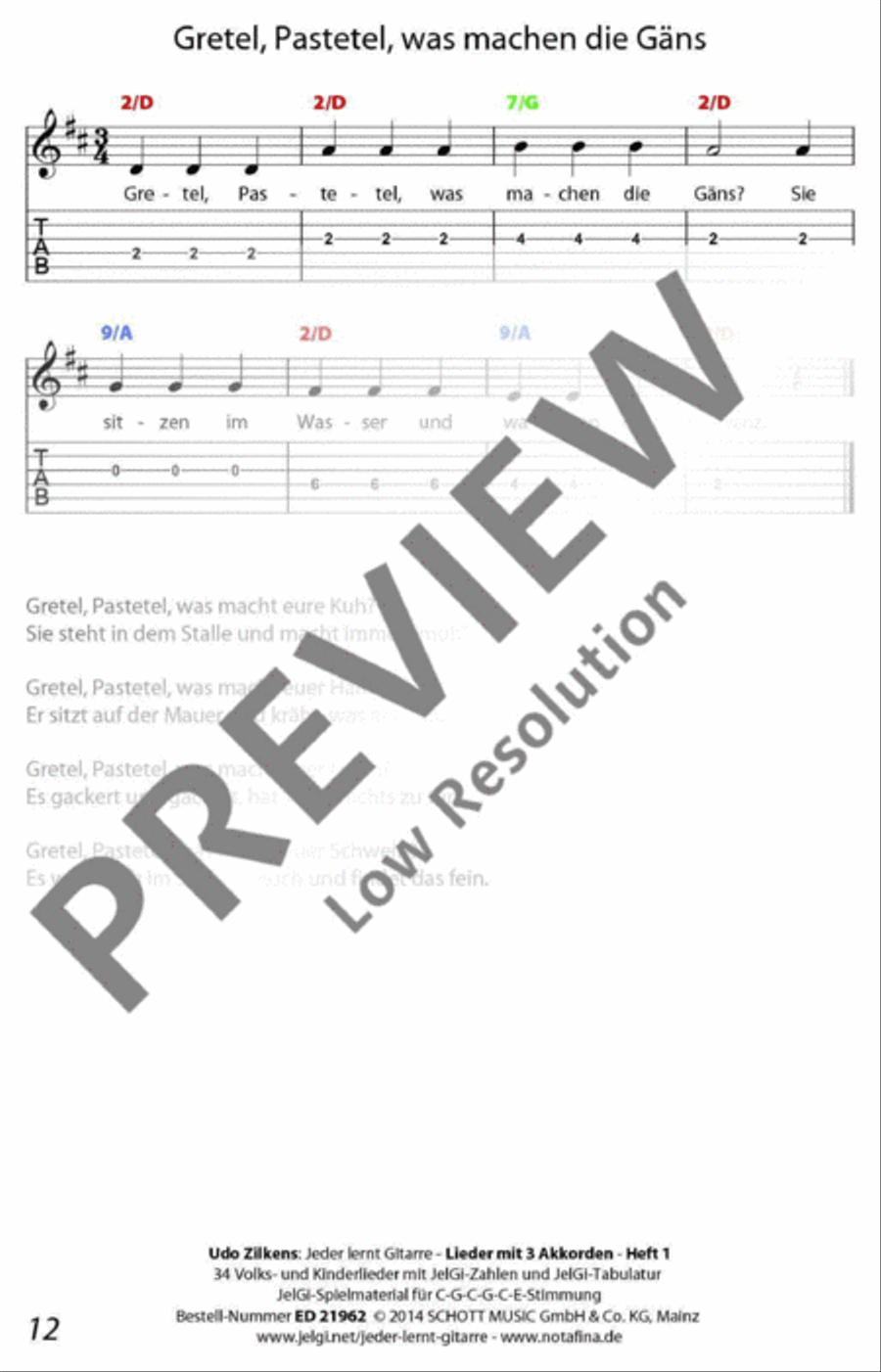 Jeder lernt Gitarre - Lieder mit 3 Akkorden Heft 1 Classical Guitar scores gallery preview page 13