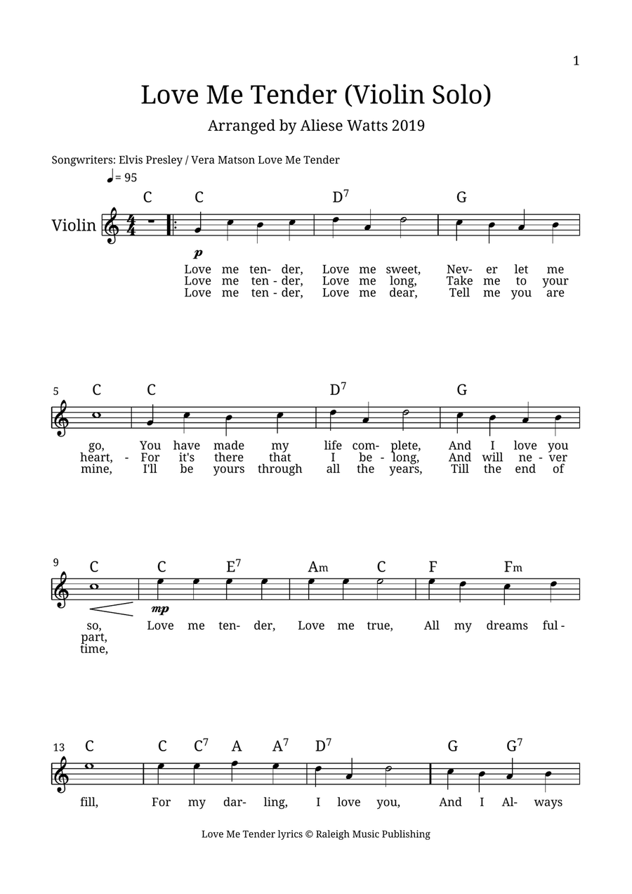 Love Me Tender Love Me Tender Violin Solo scores gallery preview page 1