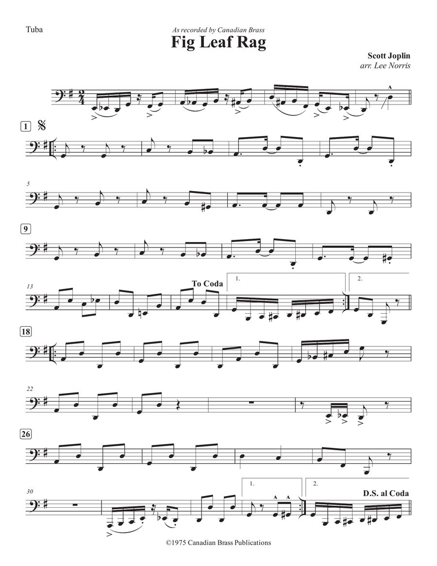 Fig Leaf Rag - Tuba Fig Leaf Rag - Tuba Brass Quintet scores gallery preview page 1