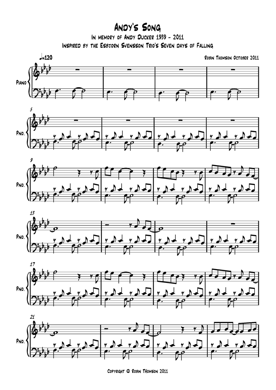 Andy's Song Andy's Song Piano Solo scores gallery preview page 1