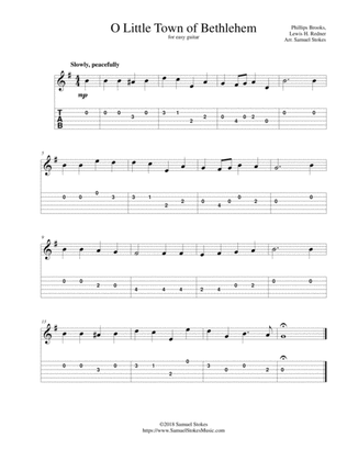 O Little Town of Bethlehem - for easy guitar with TAB