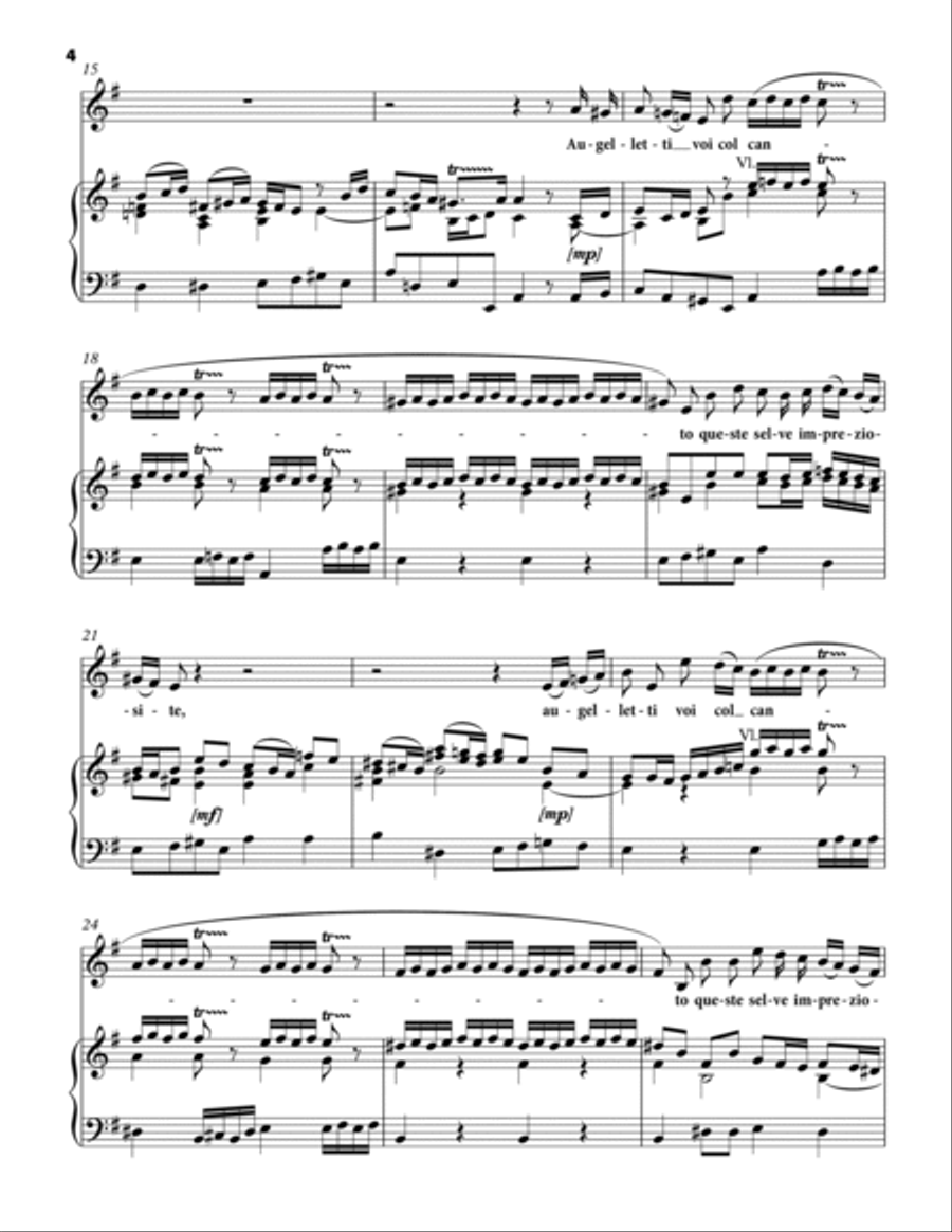 VIVALDI Antonio: Augelletti voi col canto, aria from the cantata, arranged for Voice and Piano (E mi Alto Voice scores gallery preview page 4