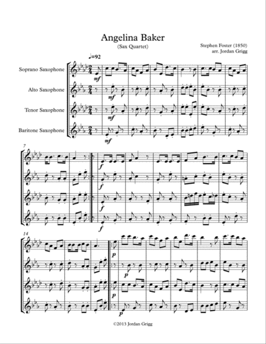 Angelina Baker (Sax Quartet) Saxophone Quartet scores gallery preview page 1