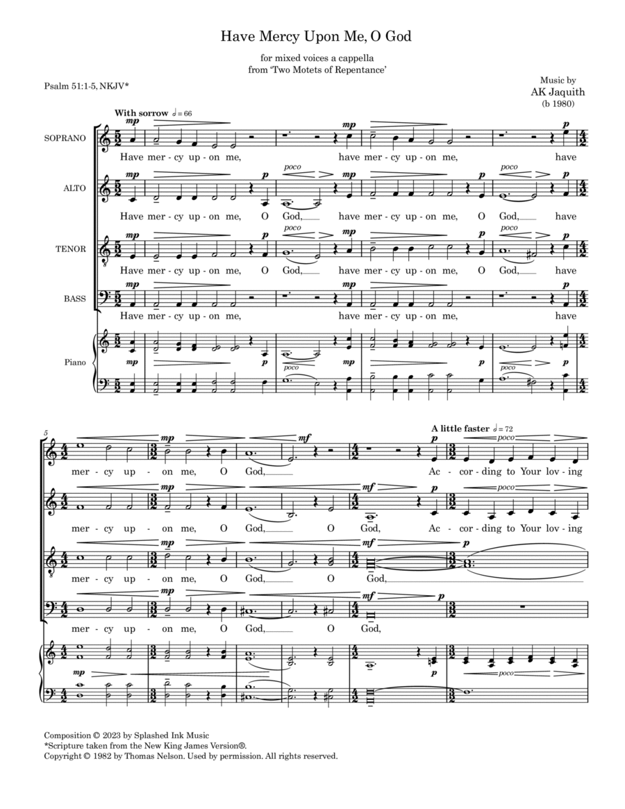Have Mercy Upon Me, O God (Psalm 51) 4-Part scores gallery preview page 1