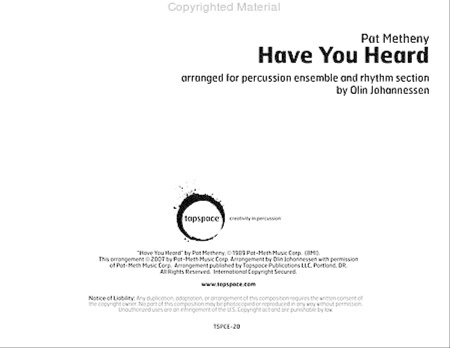 Have You Heard Have You Heard Percussion Ensemble scores gallery preview page 2