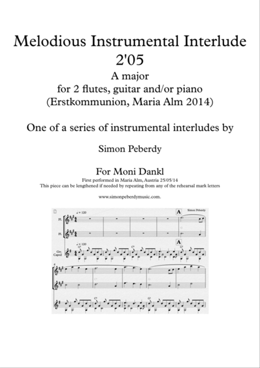 Instrumental Interlude 2'05 for 2 flutes, guitar and/or piano by Simon Peberdy Flute scores gallery preview page 1