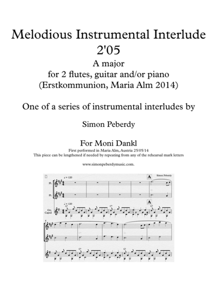 Instrumental Interlude 2'05 for 2 flutes, guitar and/or piano by Simon Peberdy image number null