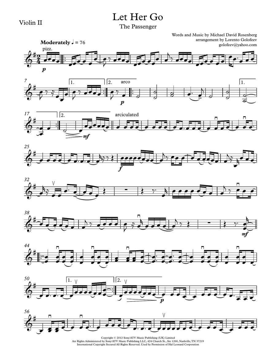 Let Her Go String Quartet scores gallery preview page 3