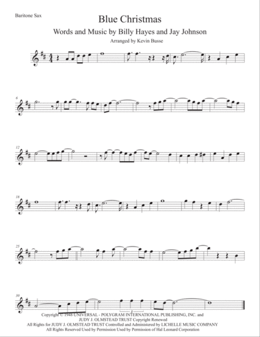 Blue Christmas Baritone Saxophone scores gallery preview page 1