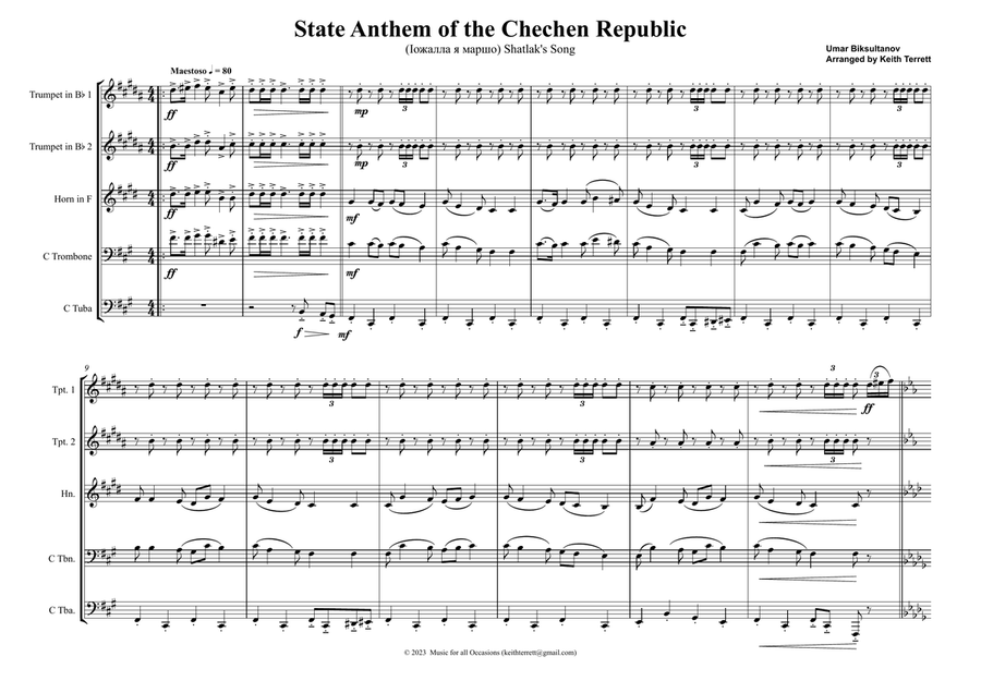 State Anthem of the Chechen Republic (Іожалла я маршо) Shatlak's Song for Brass Quintet Brass Quintet scores gallery preview page 2