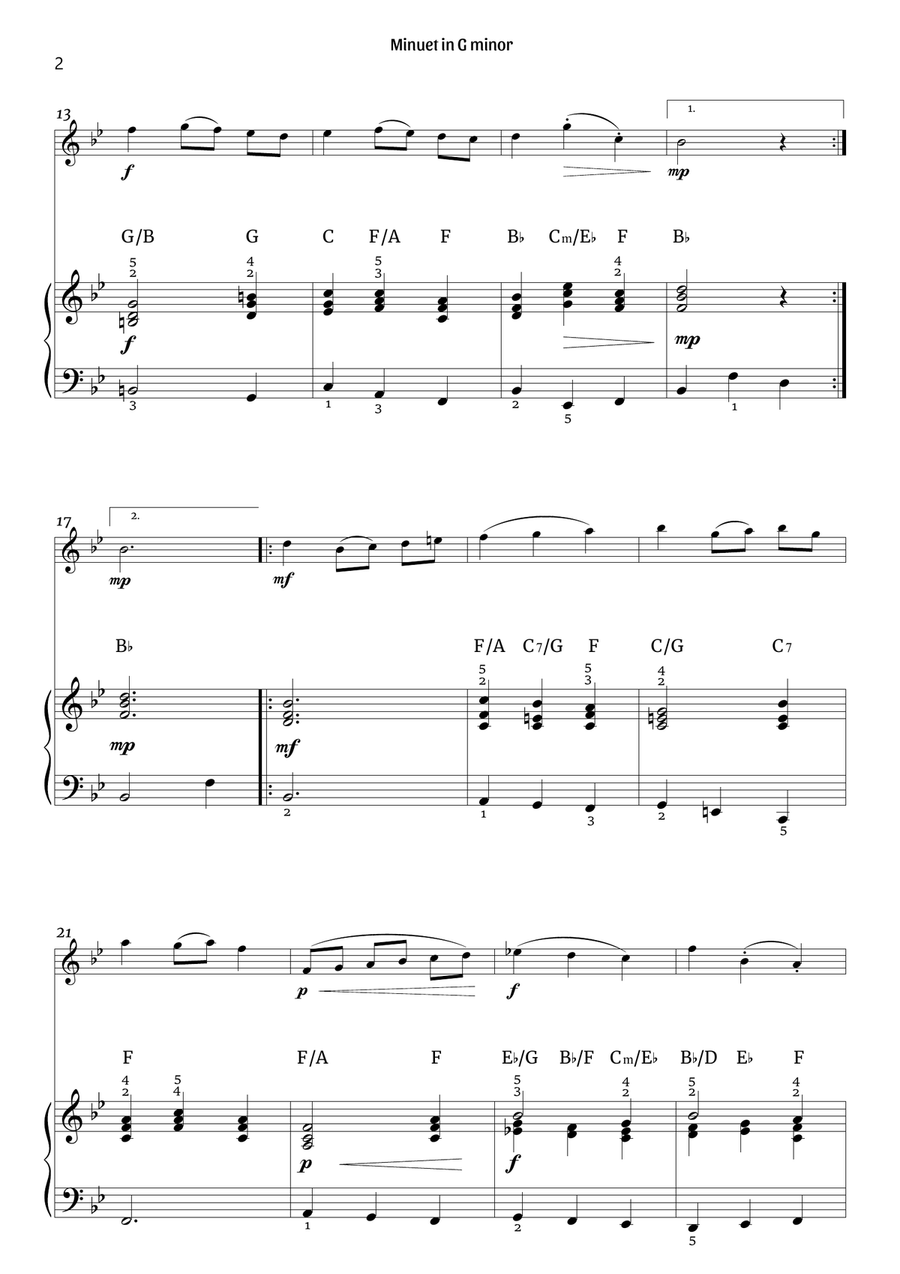 Minuet in G minor (violin and piano) Violin Solo scores gallery preview page 2