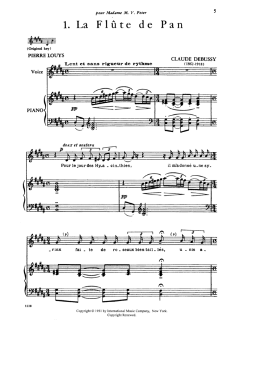 Chansons De Bilitis (F. & E.) Original Key Voice Solo scores gallery preview page 2