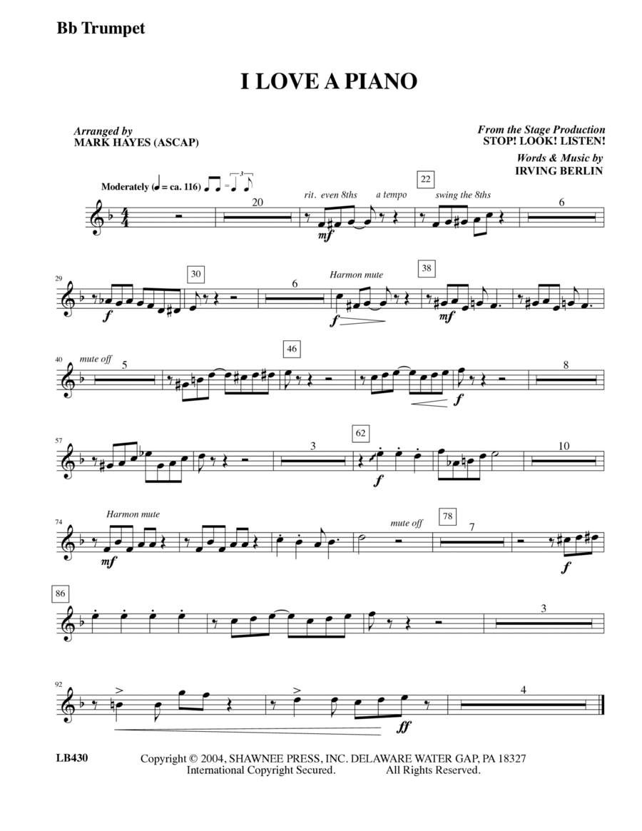I Love a Piano (arr. Mark Hayes) - Trumpet