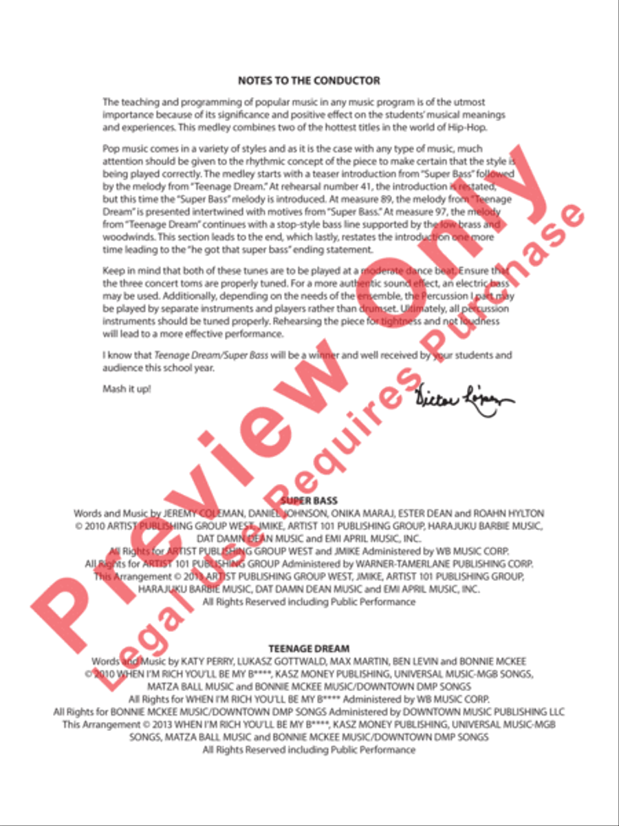 Teenage Dream / Super Bass Concert Band scores gallery preview page 3