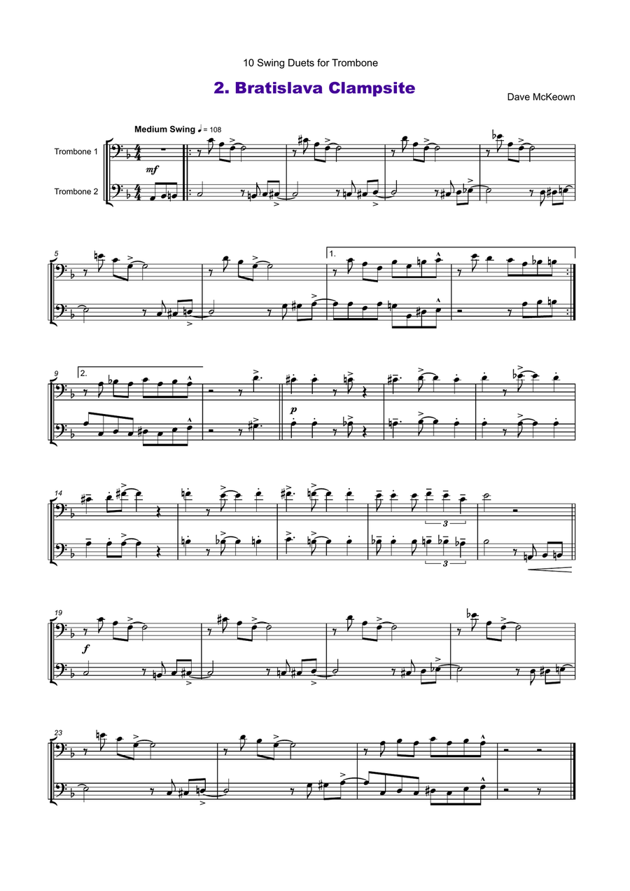 10 Swing Duets for Trombone Trombone Duet scores gallery preview page 3