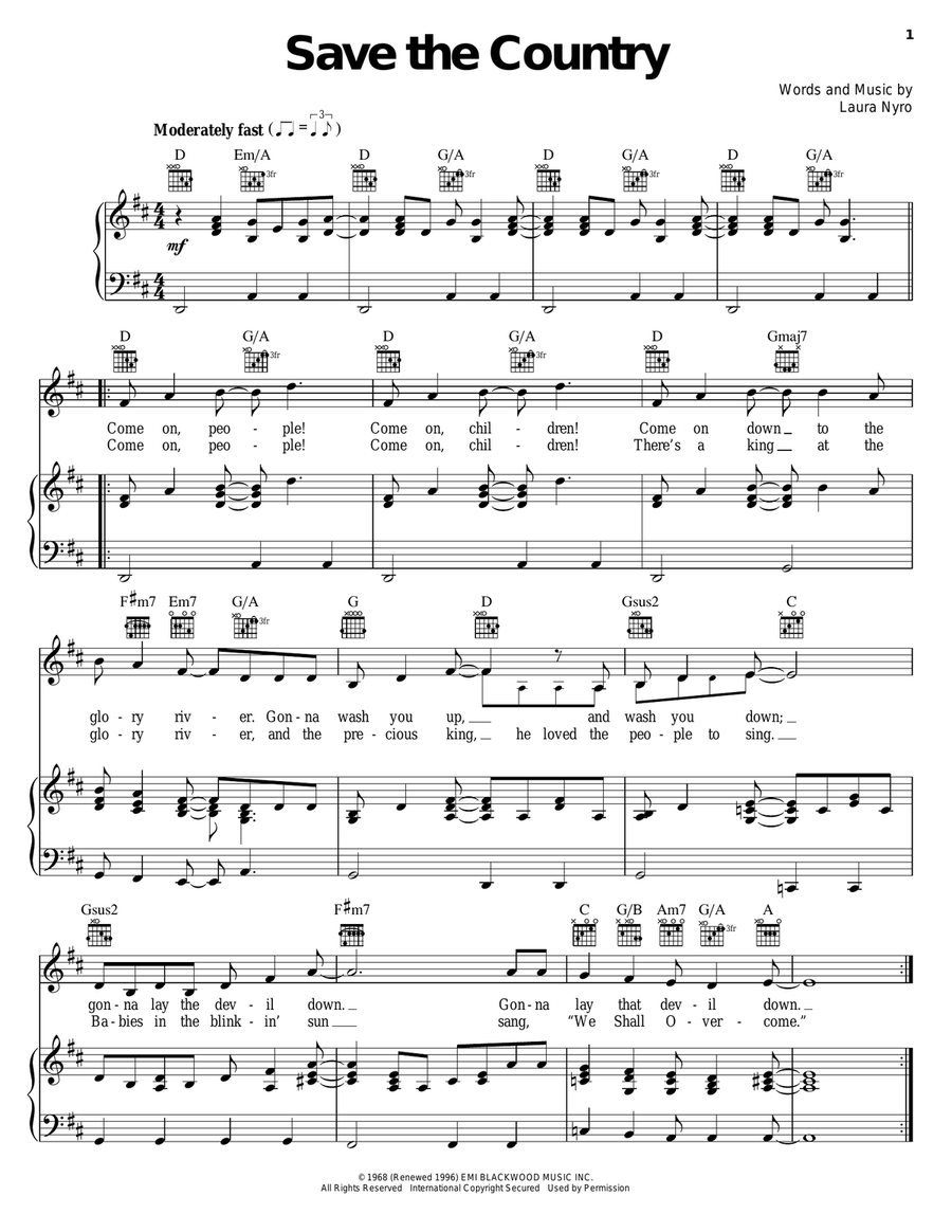 Save The Country Piano, Vocal, Guitar scores gallery preview page 1