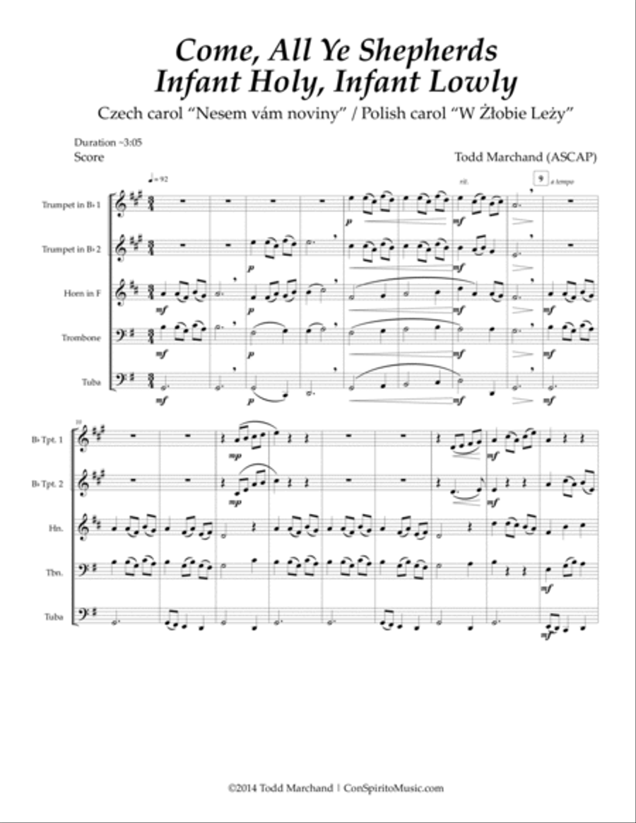 Come, All Ye Shepherds; Infant Holy, Infant Lowly - brass quintet Brass Quintet scores gallery preview page 3