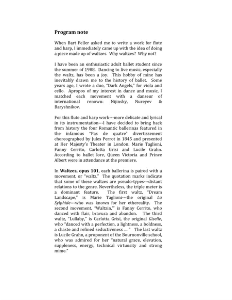 Waltzes, opus 101 (2002) for flute and harp Flute scores gallery preview page 2
