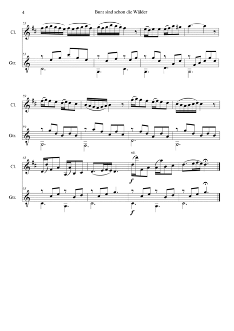 Bunt sind schon die Wälder (Woods in autumn colours) for clarinet and guitar Clarinet scores gallery preview page 4