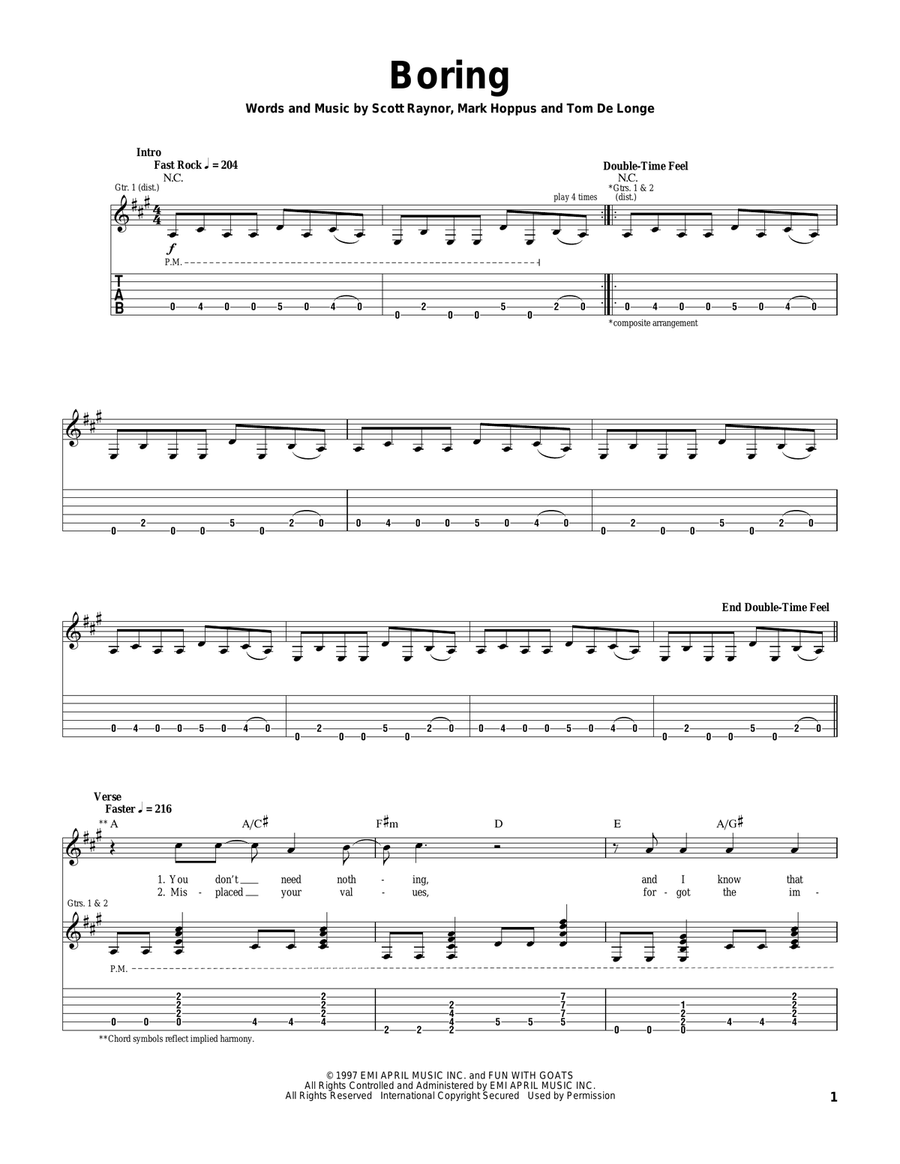 Boring Guitar Tablature scores gallery preview page 1