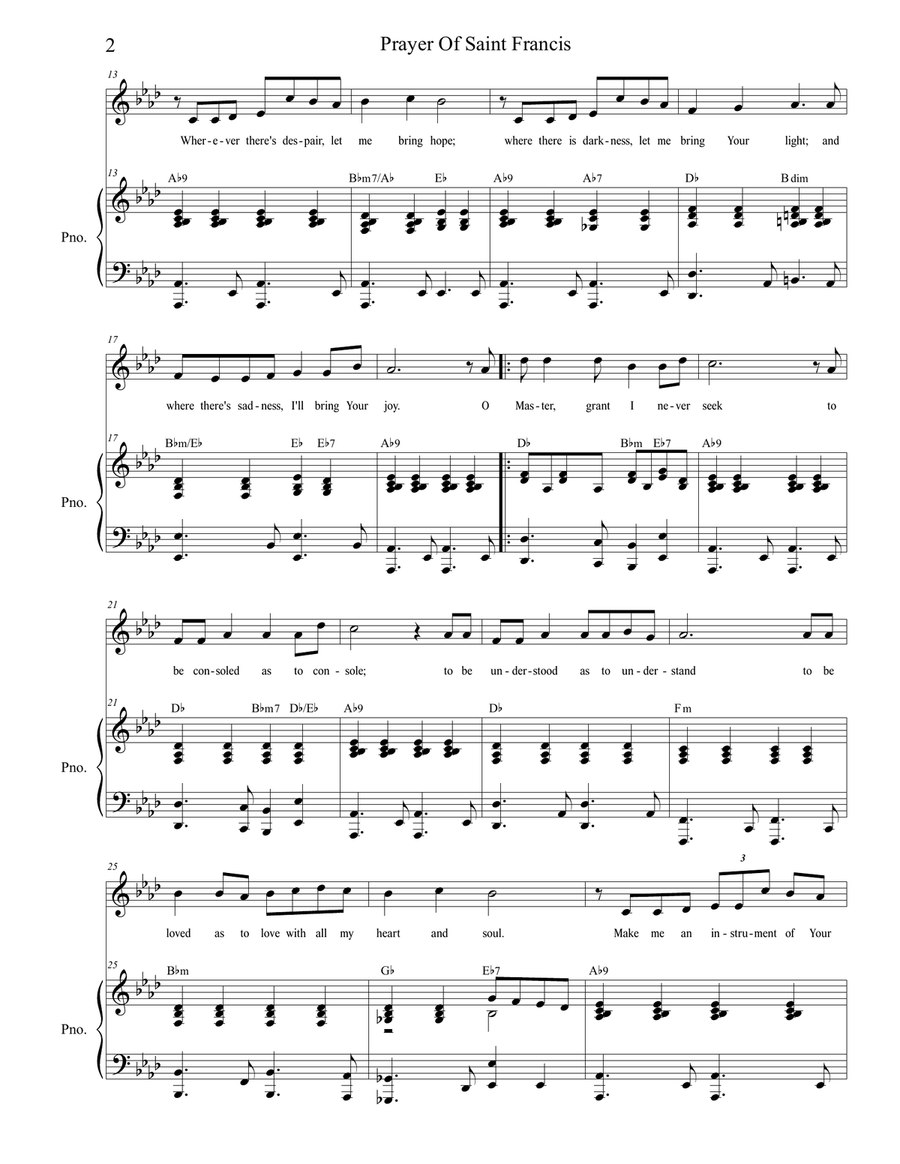 Prayer Of Saint Francis (Vocal solo) Piano, Vocal scores gallery preview page 2