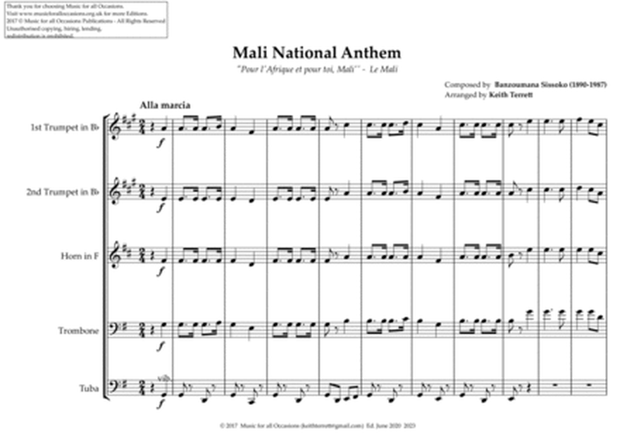 Mali National Anthem for Brass Quintet image number null