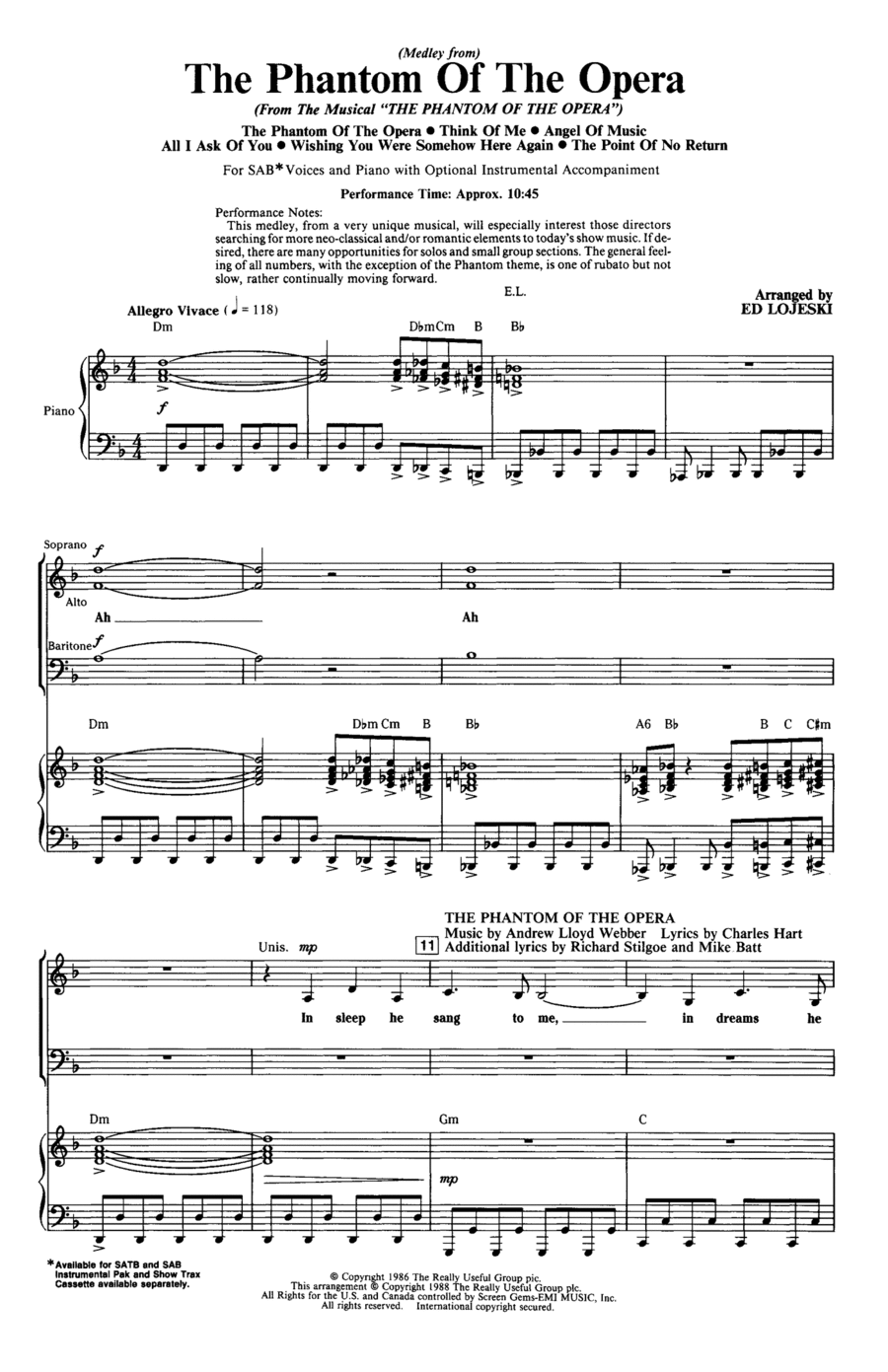 The Phantom Of The Opera (Medley) (arr. Ed Lojeski) 3-Part scores gallery preview page 1