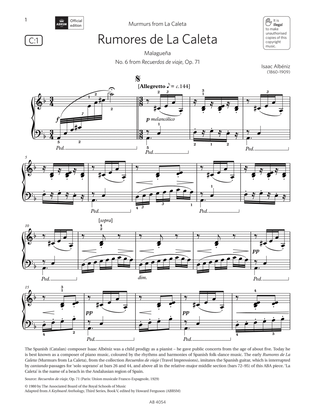 Book cover for Rumores de La Caleta (Grade 8, list C1, from the ABRSM Piano Syllabus 2023 & 2024)