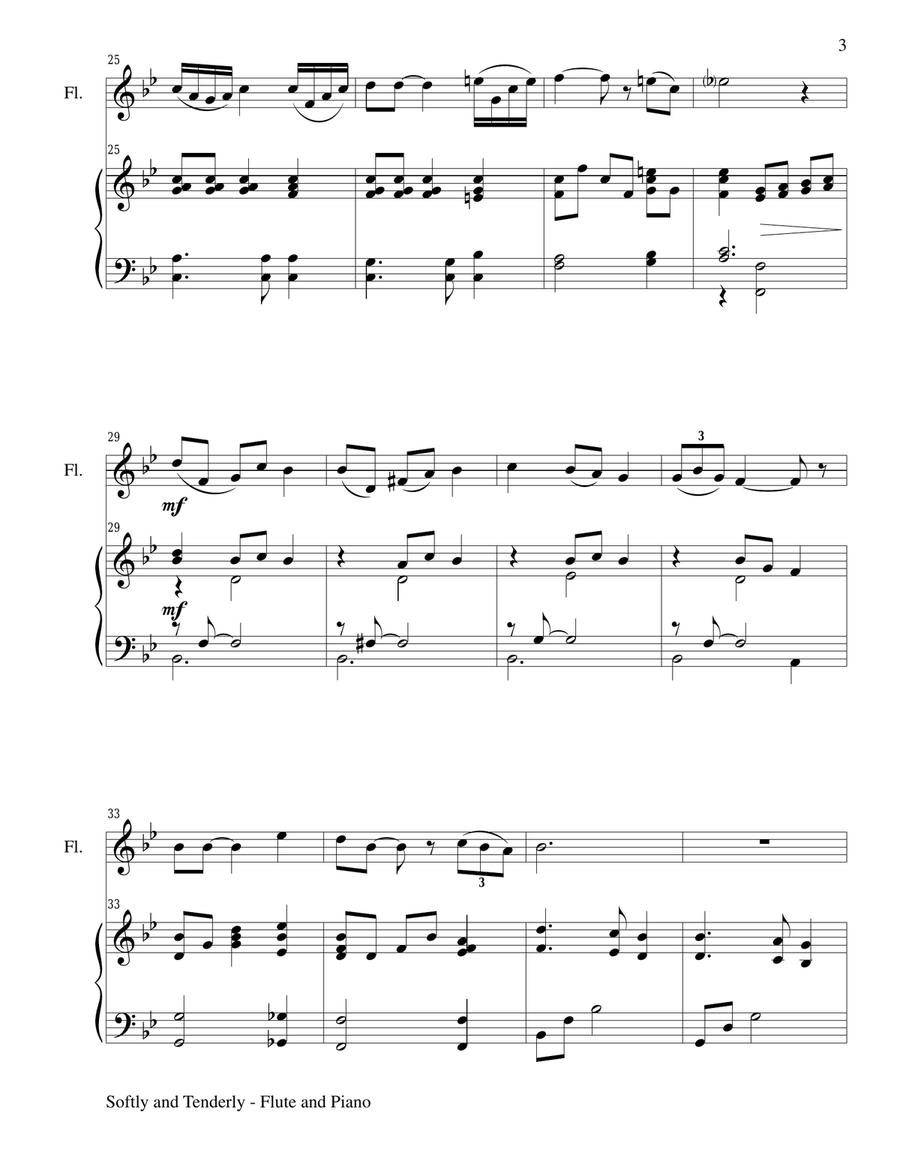 SOFTLY AND TENDERLY (Duet – Flute and Piano/Score and Parts) Woodwind Duet scores gallery preview page 3