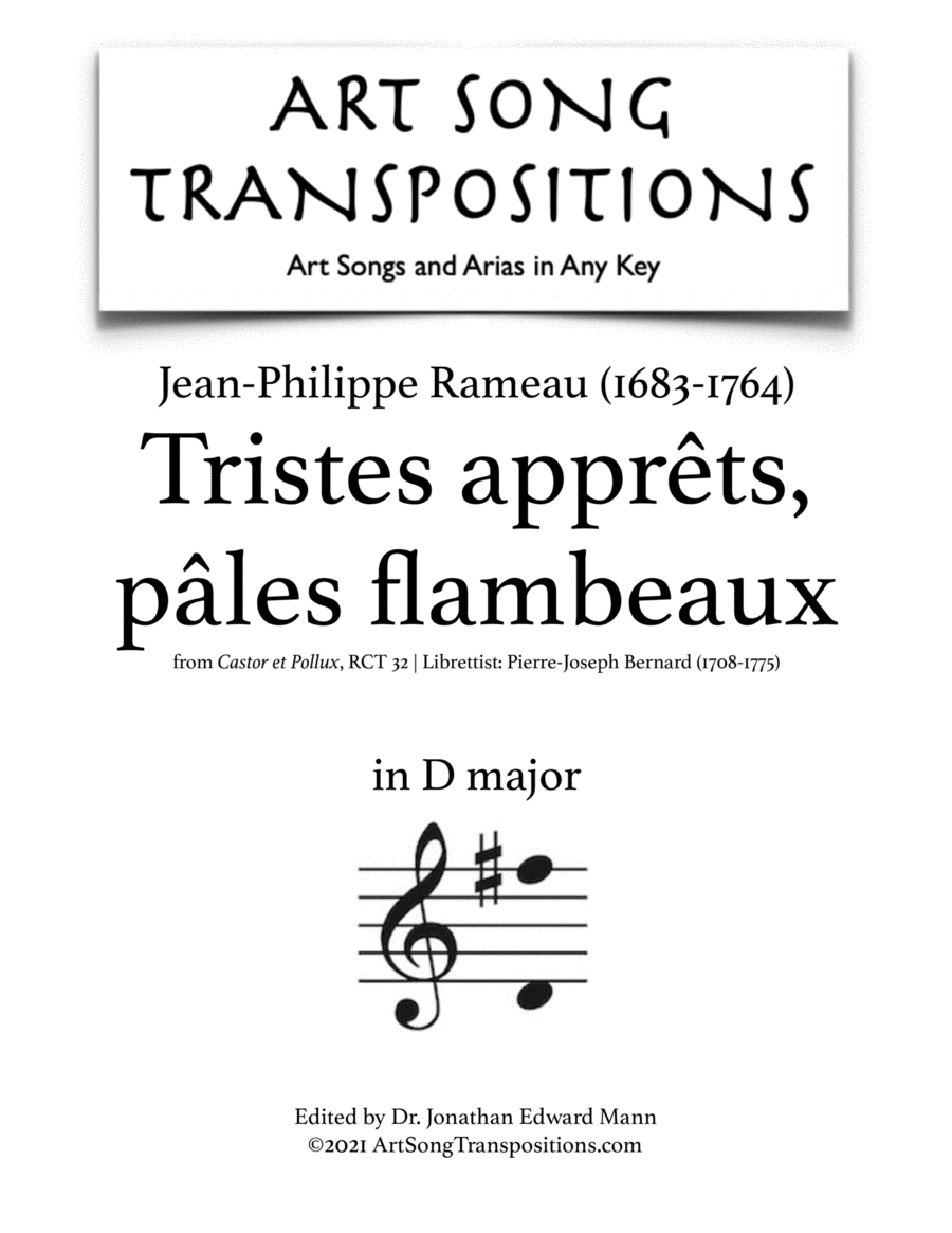 RAMEAU: Tristes apprêts, pâles flambeaux (transposed to D major) Voice scores gallery preview page 1
