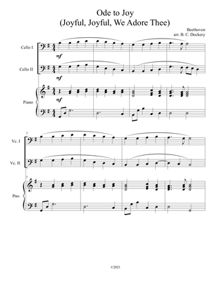 Ode to Joy (Joyful, Joyful, We Adore Thee) for cello duet with piano accompaniment