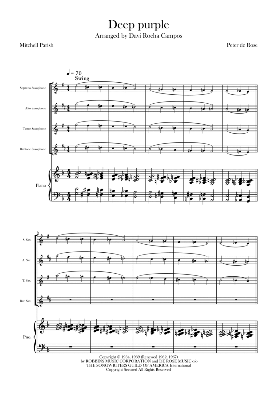 Deep Purple Saxophone Quartet scores gallery preview page 1