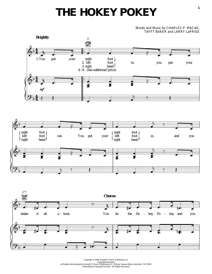 The Hokey Pokey The Hokey Pokey Piano, Vocal, Guitar scores gallery preview page 1