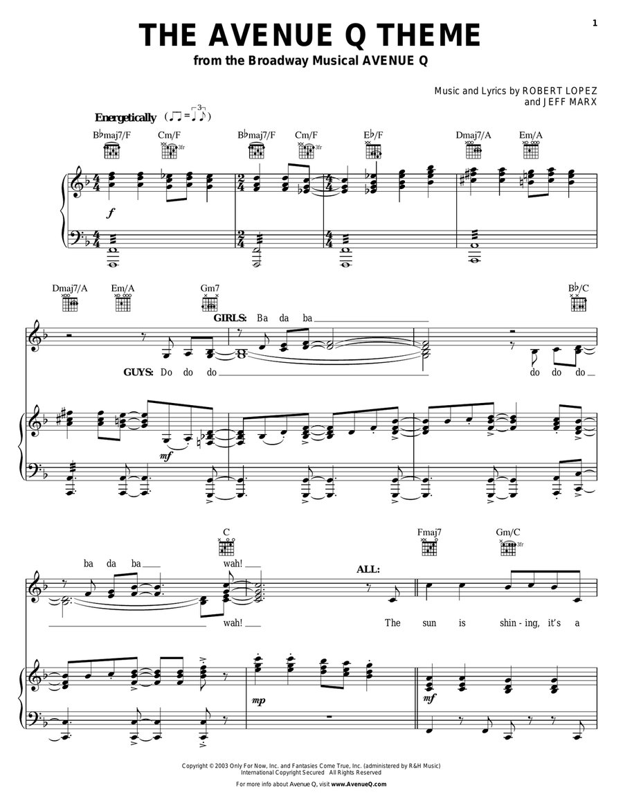 The Avenue Q Theme (from Avenue Q) Piano, Vocal scores gallery preview page 1