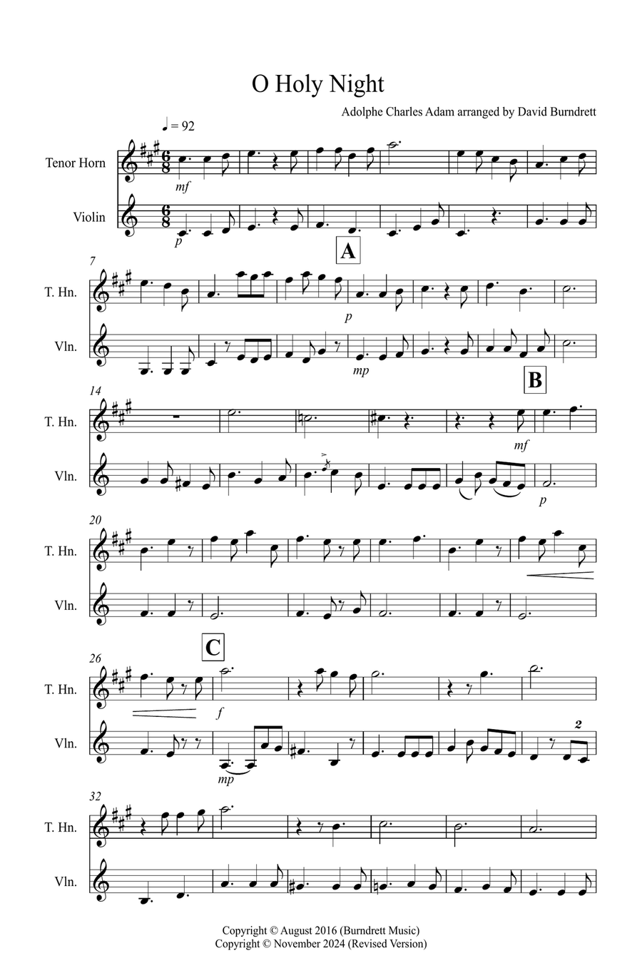 O Holy Night for Tenor Horn and Violin Duet Horn scores gallery preview page 1