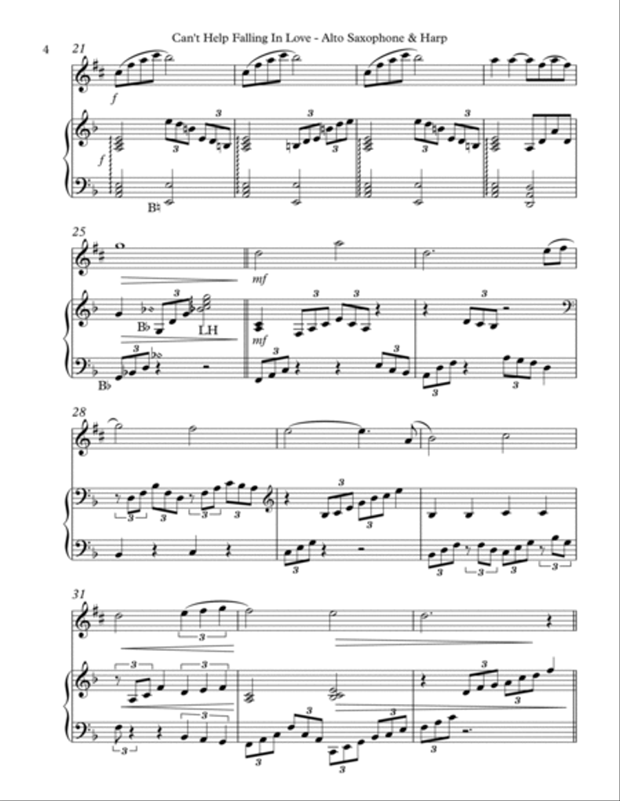 Can't Help Falling In Love Alto Saxophone scores gallery preview page 4