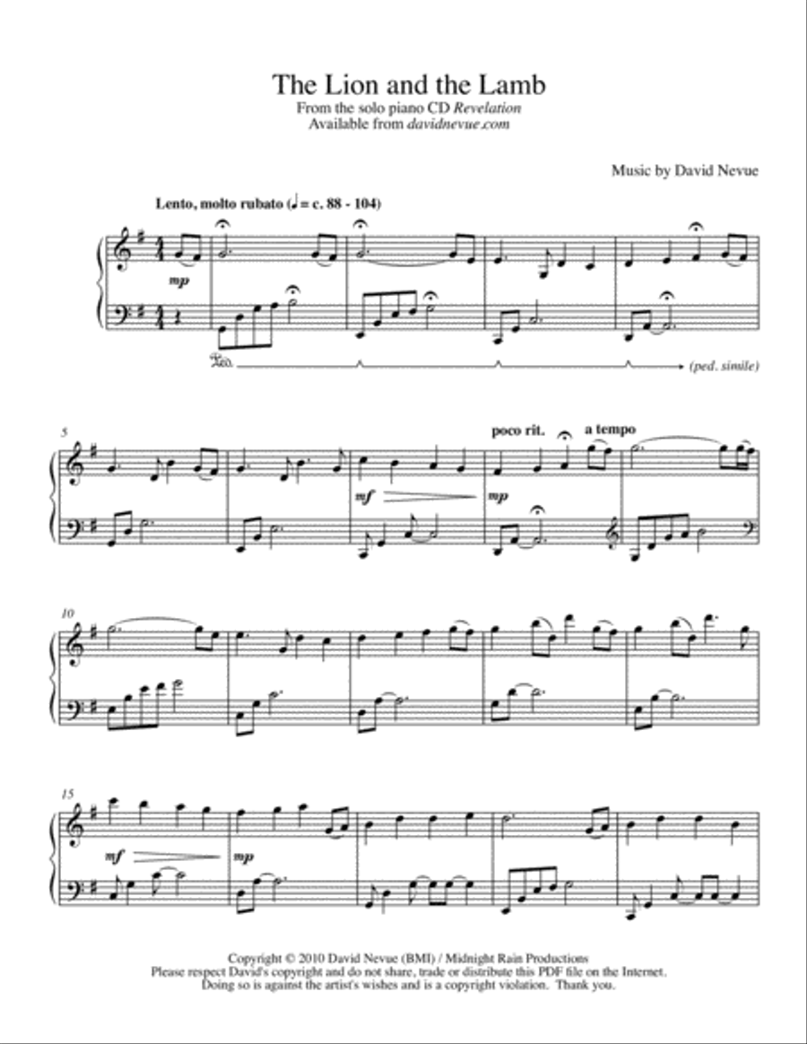 The Lion and the Lamb Easy Piano scores gallery preview page 1